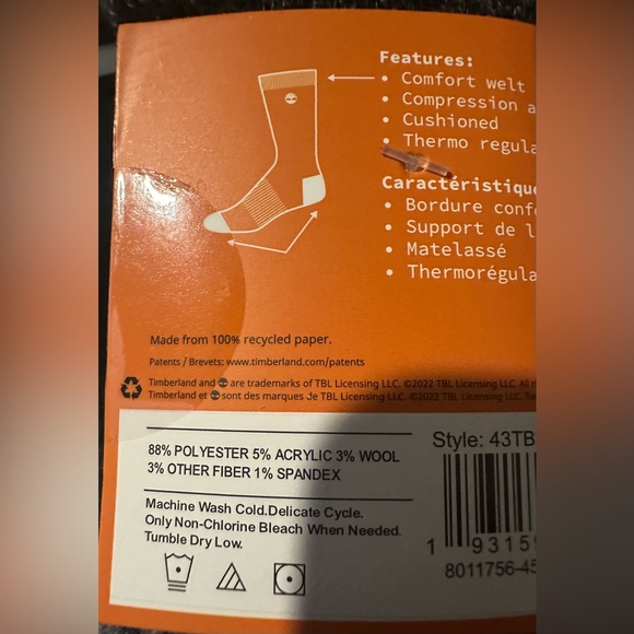 TIMBERLAND Crew Wool Mens Socks ( 4pk  ) - Picture 4 of 4